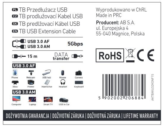 !  Usb Gen. 3.2. Extension 15 M Cable fra Tb med Afbetaling