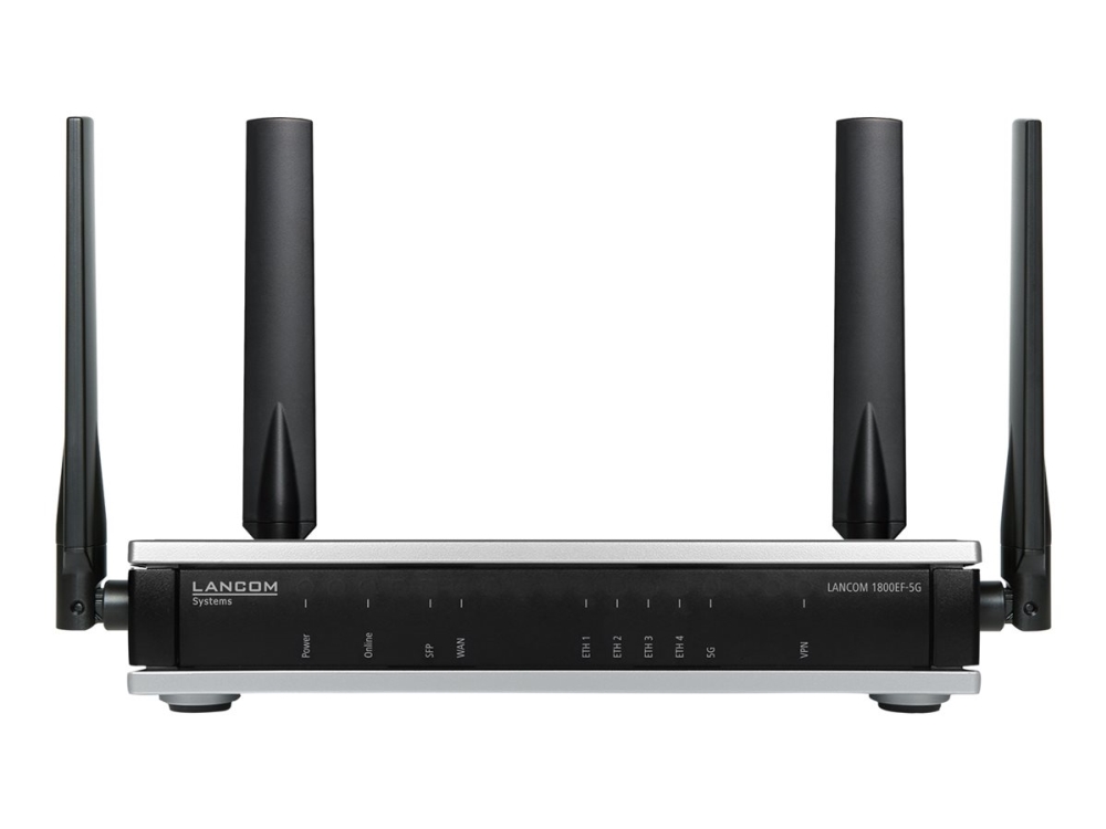 Lancom 1800ef 5g   Sd Wan Gateway   Med 5g, Fiber Og Ethernet   5 Porte   1gbe, 5g, Lte, Umts, Hspa   5g, 4g, 3g   Umts B1 B2 B4 B5 B8 B19  Lte B1 B2 fra Lancom Systems med Afbetaling