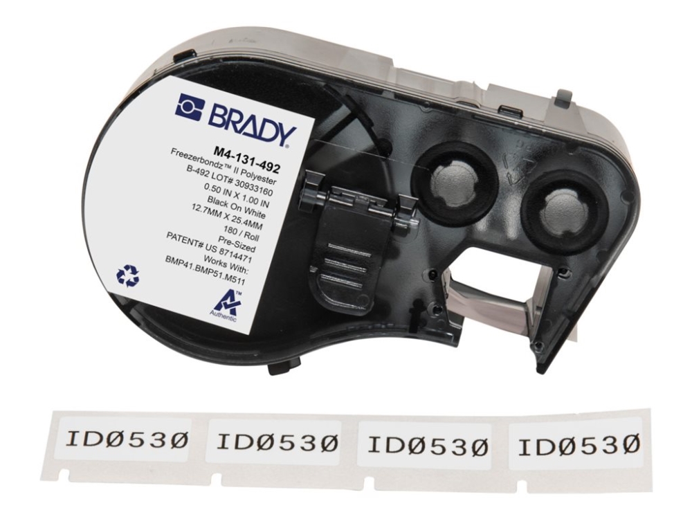 , M4 131 492, Freezerbondz Ii(tm), Polyester, Sort På Hvid, 12,70 X 25,40 Mm, Permanent (180 E.) (170780) fra Brady med Afbetaling